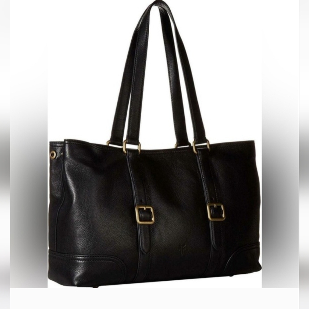 Frye‎ Italian Leather Black Lily Buckle Magnetic Snap Zipper Pocket Tote Purse